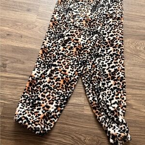 Leopard Print Fleece Jogger Pants - Tan, Black & Cream